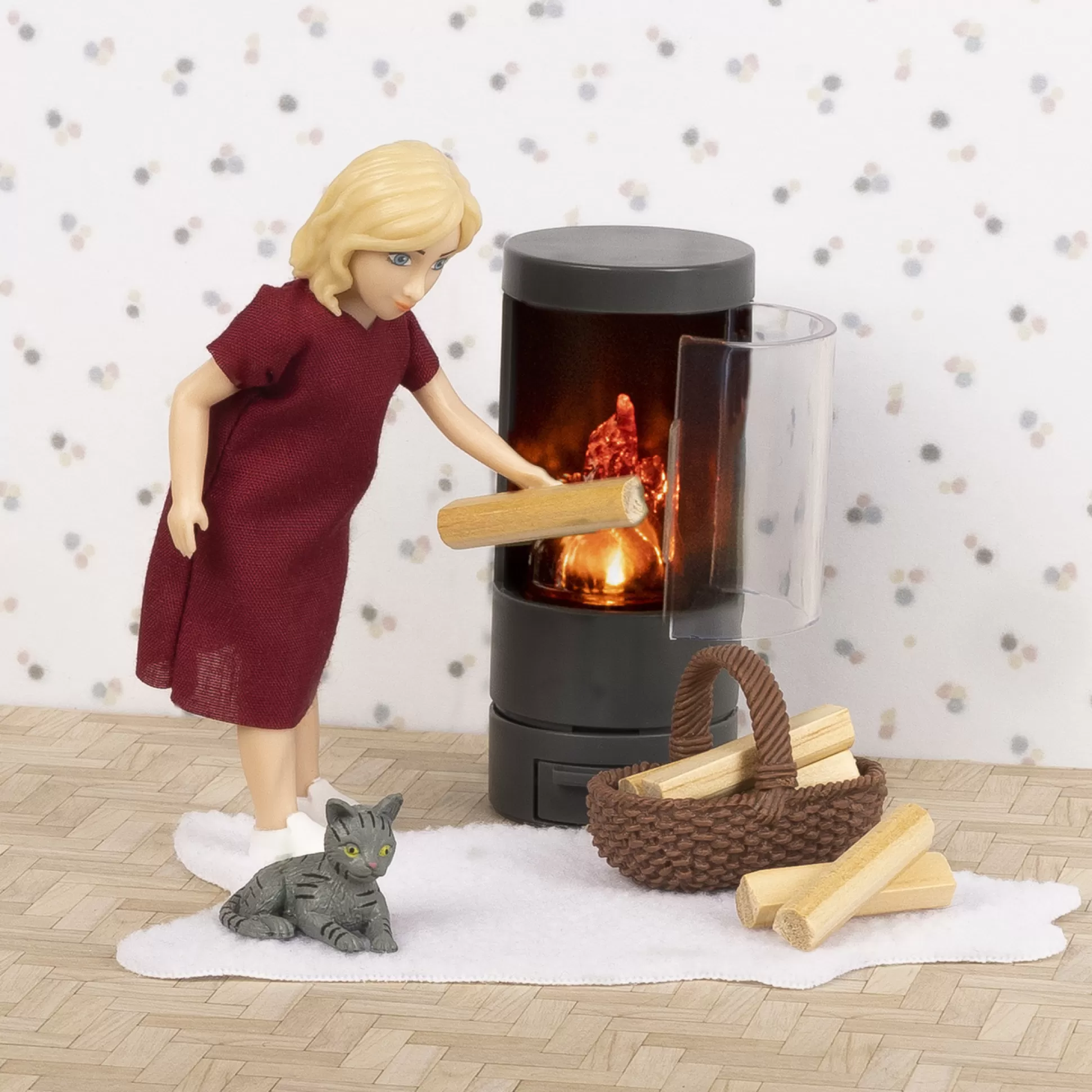 LUNDBY Doll Houses & Doll House Accessories< Doll House Furniture Log Burner Set With Lighting